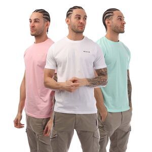 Nicce Mens Iversent T-Shirt (Pack of 3) / Pink/White/Green